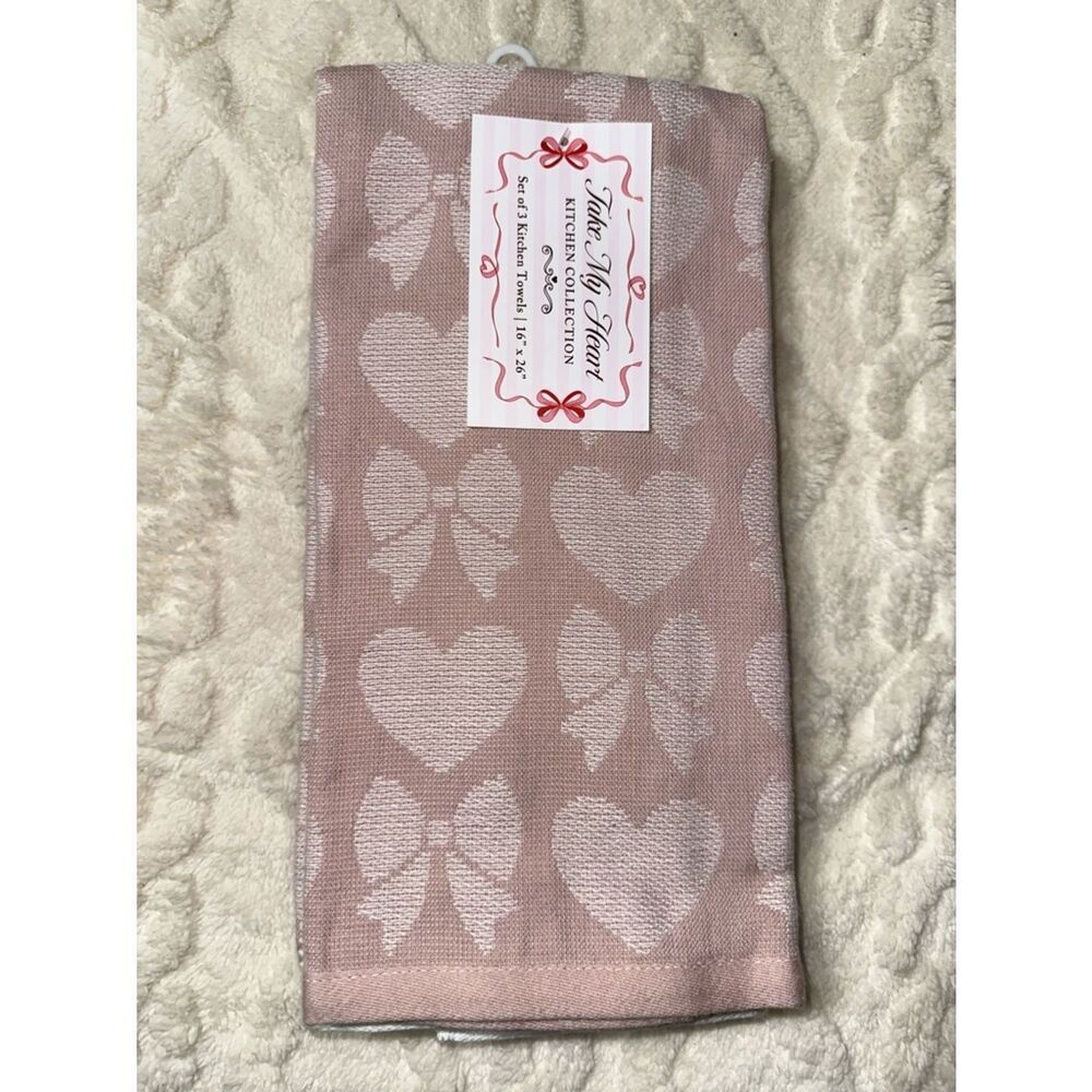 Valentine’s Day Pink White Hearts Bows Cotton Tea Kitchen Towels 2 pack